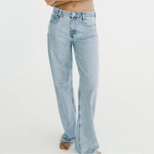 Zara Rhinestone Wide Leg Jeans Size 28